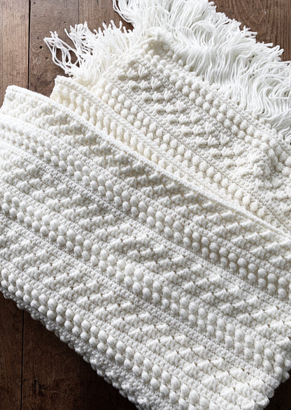 Handmade Popcorn Stitch Creamy White Afghan