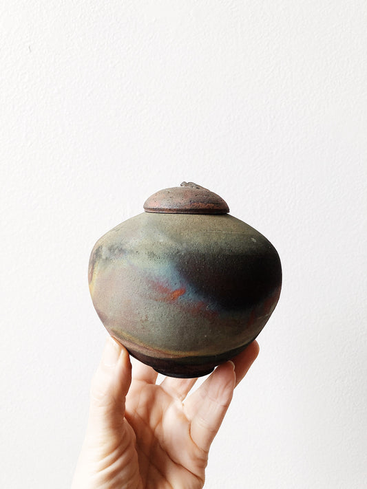Vintage Lidded Raku Pot