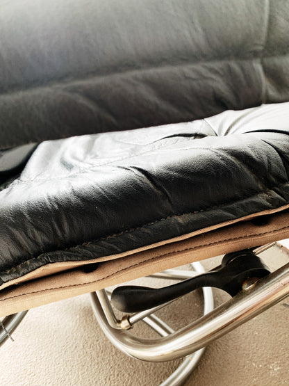 1970’s ChairWorks Black Leather Recliner with Ottoman