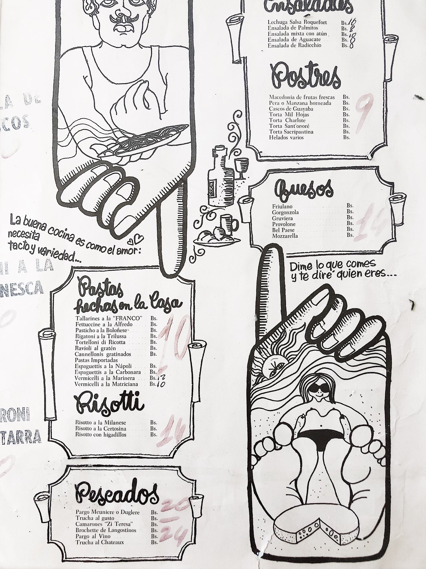 Whimsical Mexican Italian Menu Art