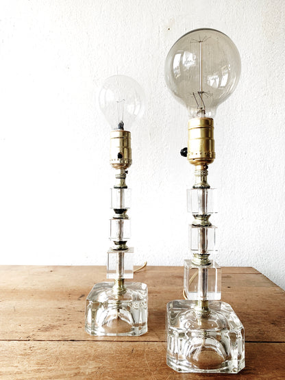 Mid Century Glass Cube Lamp
