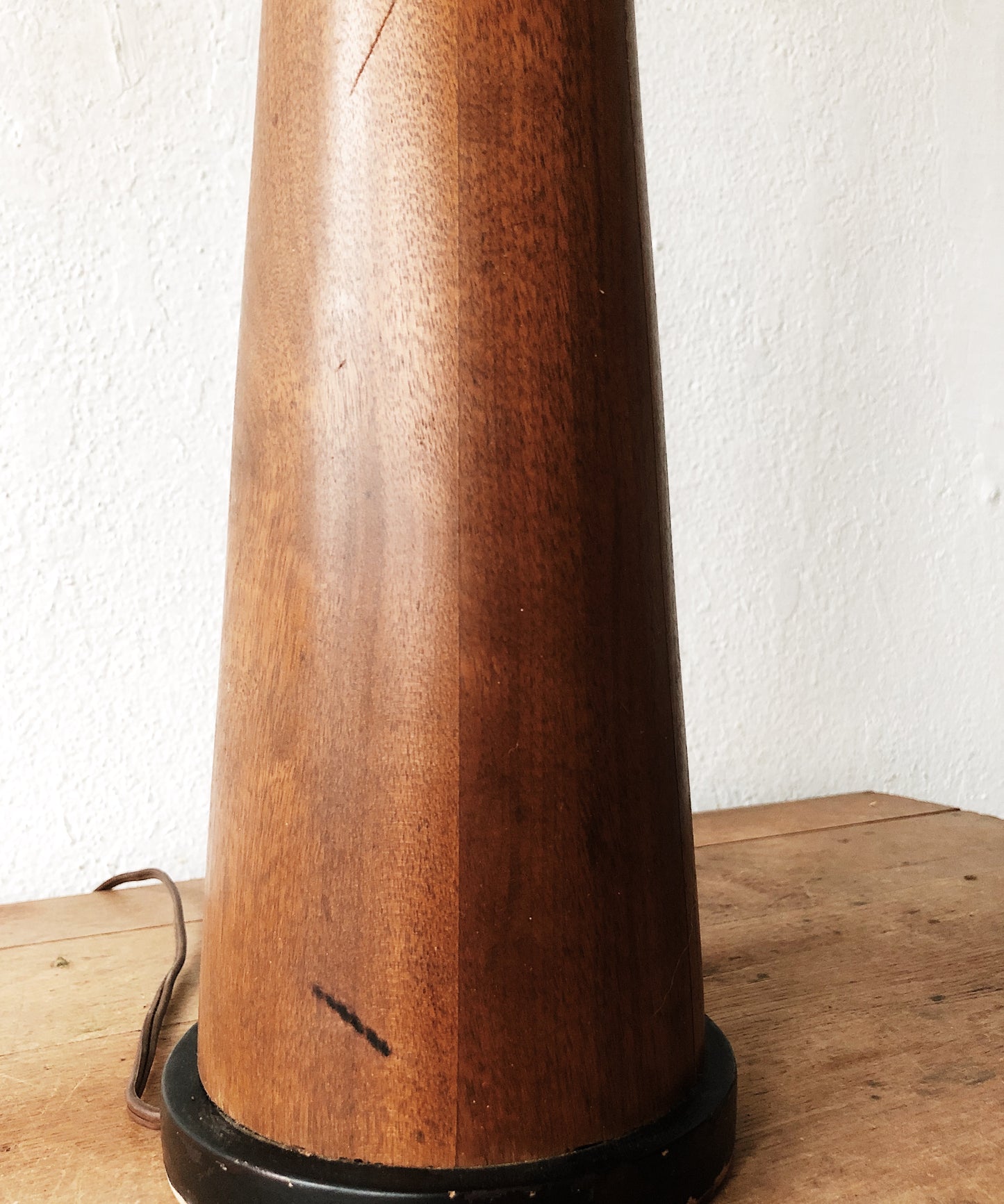 Mid Century Teak Lamp with Pleated Shade