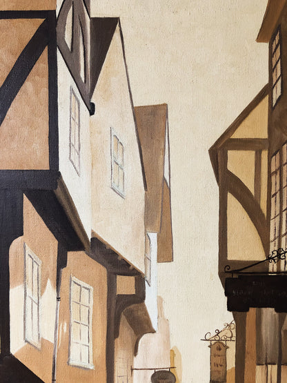 Vintage Original Street Scene Painting
