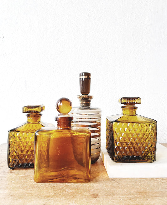 Mid Century Amber Glass Decanter Collection