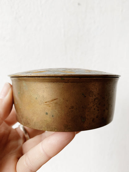 Vintage Enameled Lidded Brass Dish / Stash Box