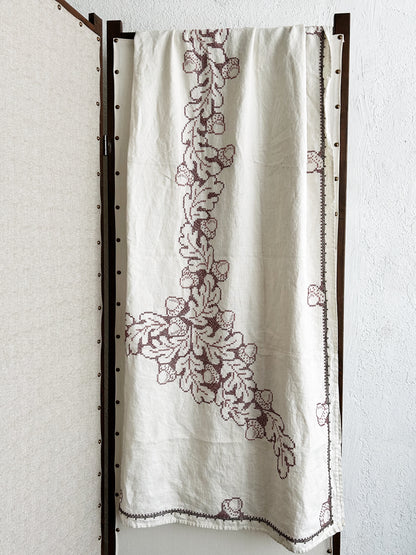 Large Vintage Embroidered Linen Tablecloth