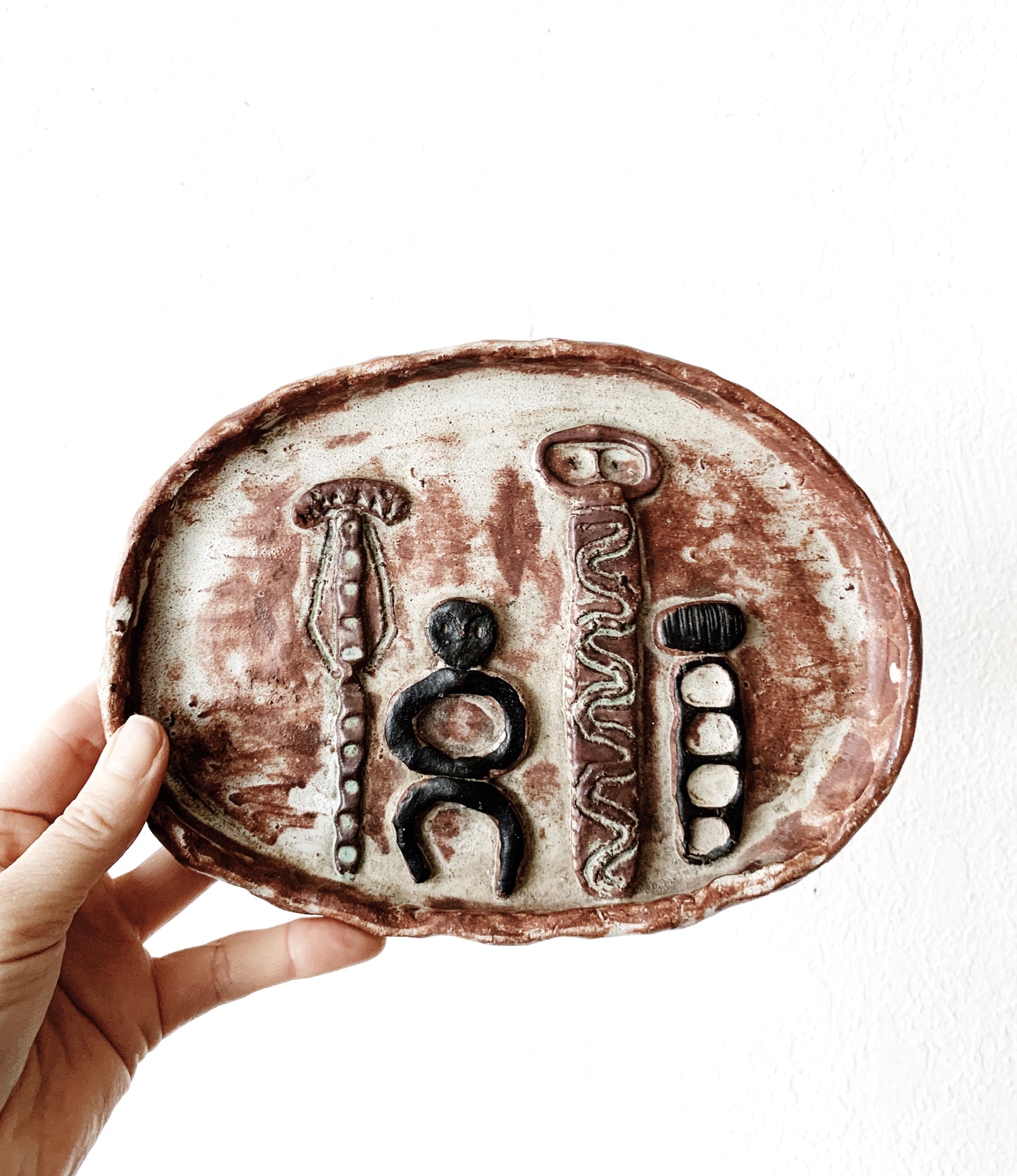 Whimsical Vintage Folk Art Pottery Tray