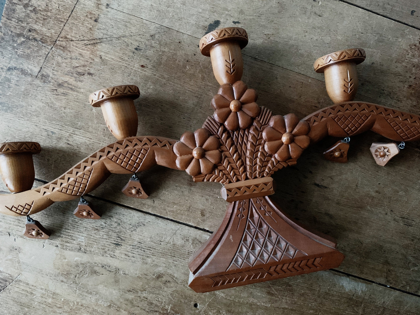 Antique Carved Wood Candelabra