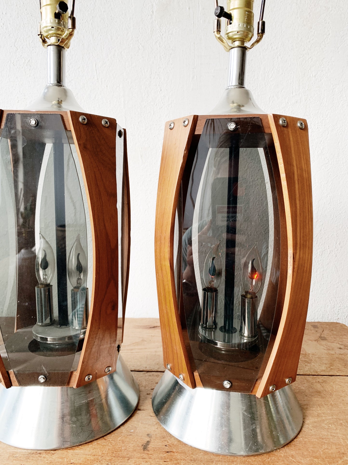Mid Century Walnut & Smoky Lucite Lamp