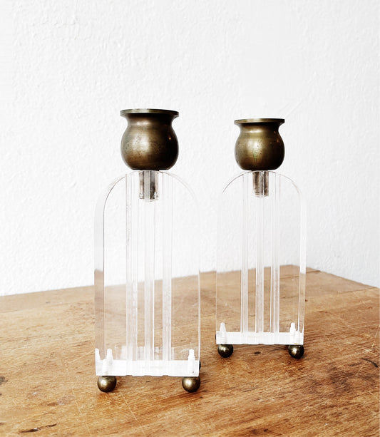 Pair of Art Deco Lucite Candle Sticks
