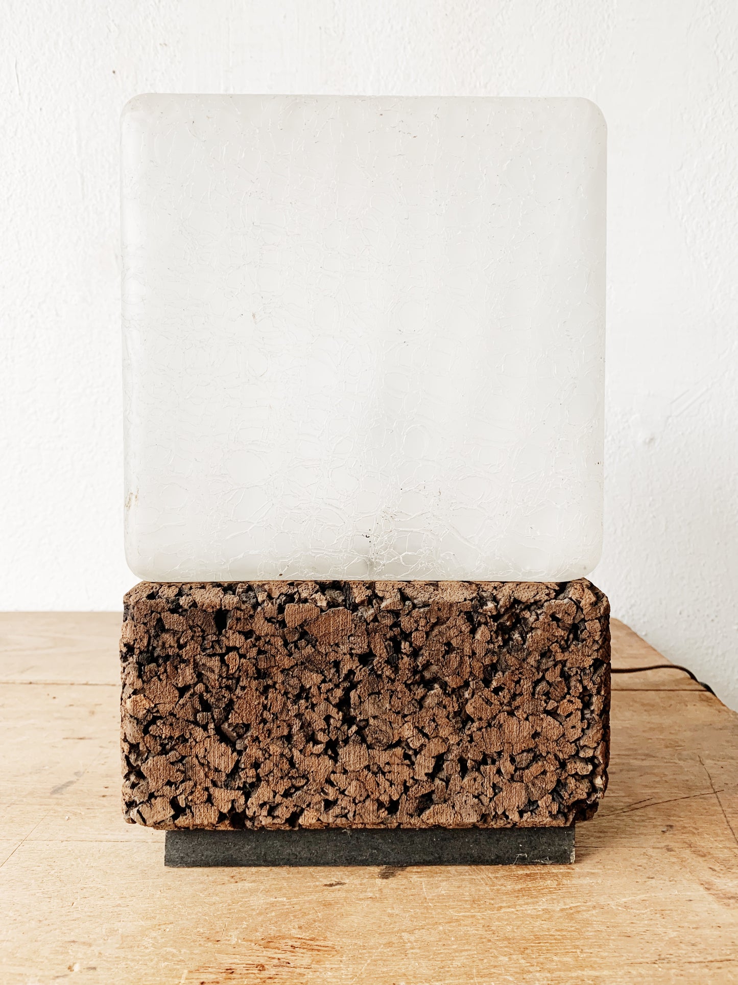 1960’s Cork and Glass Cube Lamp