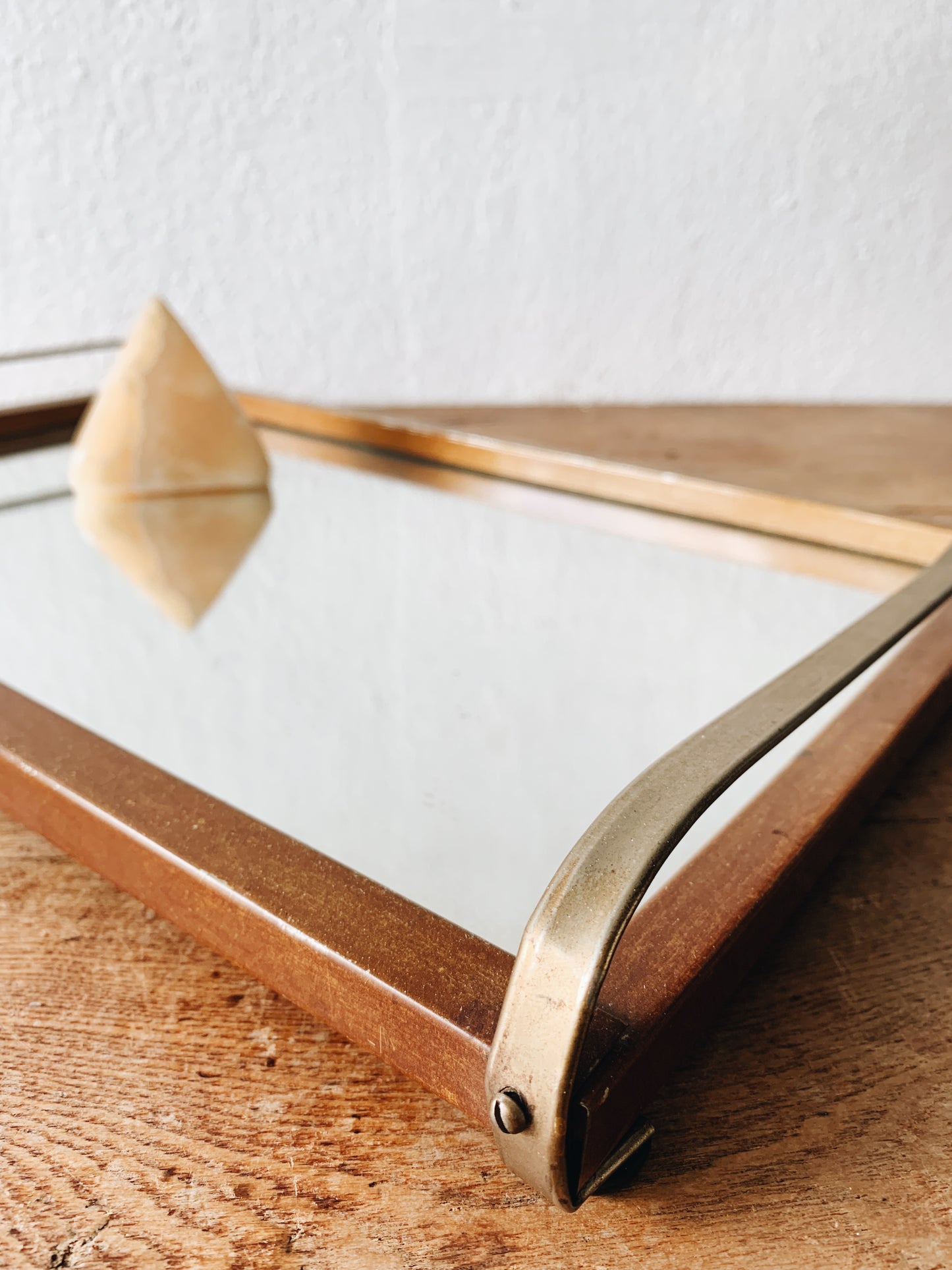 Mid Century Mirrored Wood and Brass Tray