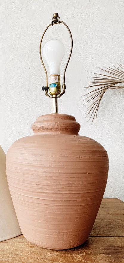 Vintage Terra Cotta Pottery Lamp with Shade