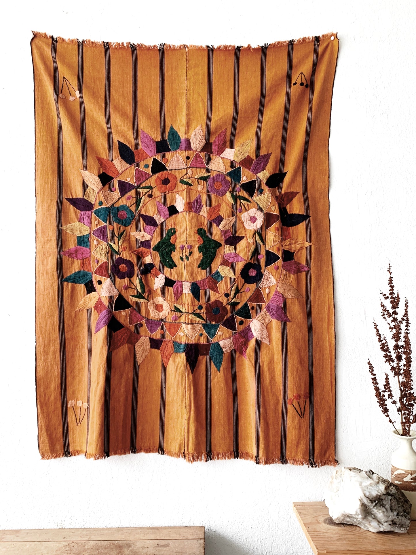 Vintage Embroidered Cotton Textile