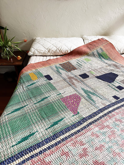 Handmade Cotton Kantha Quilt