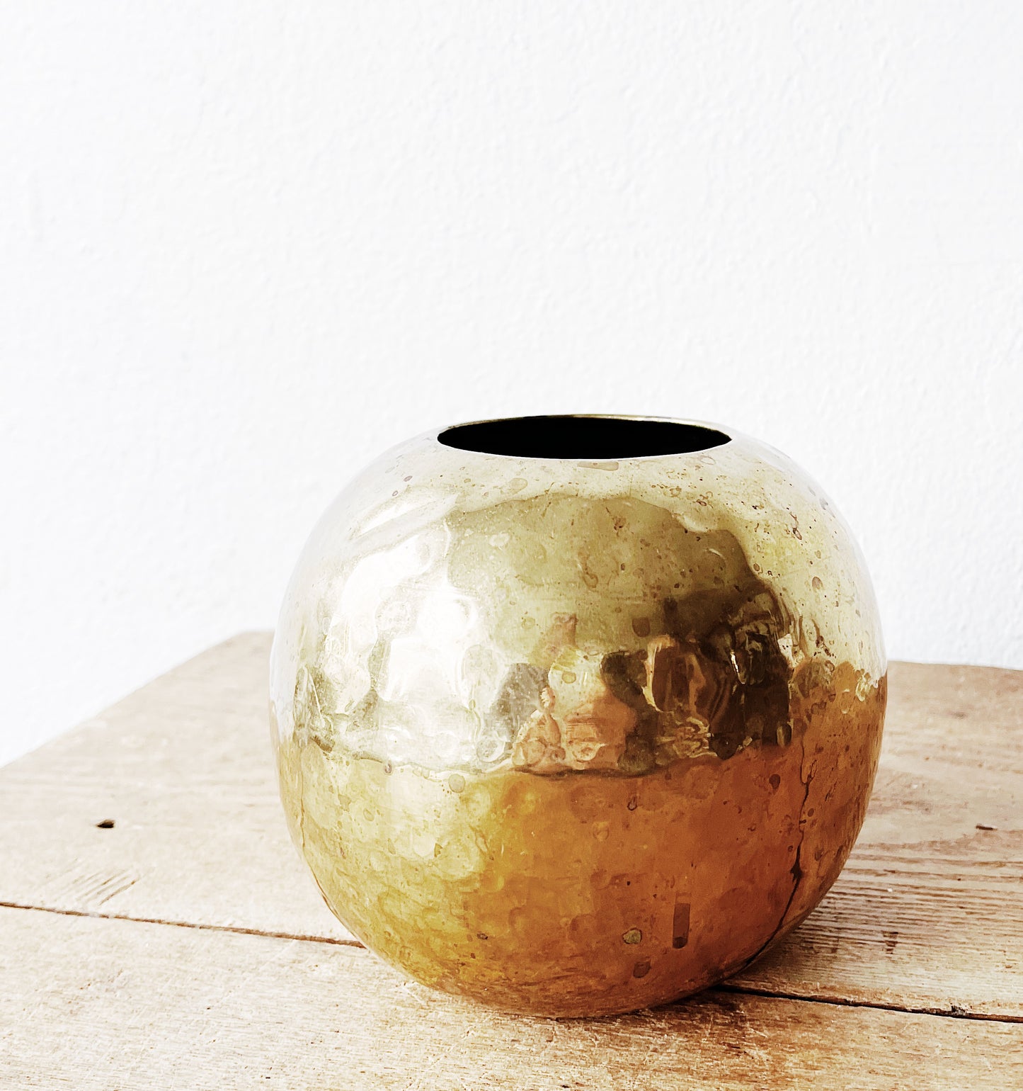 Vintage Hammered Brass Orb Vase