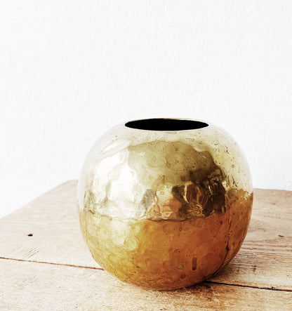 Vintage Hammered Brass Orb Vase