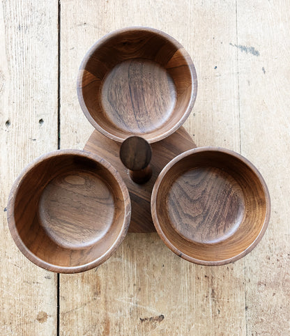 Mid Century Black Walnut lazy Susan Server