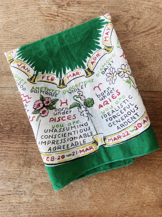 Vintage Cotton Astrology Handkerchief