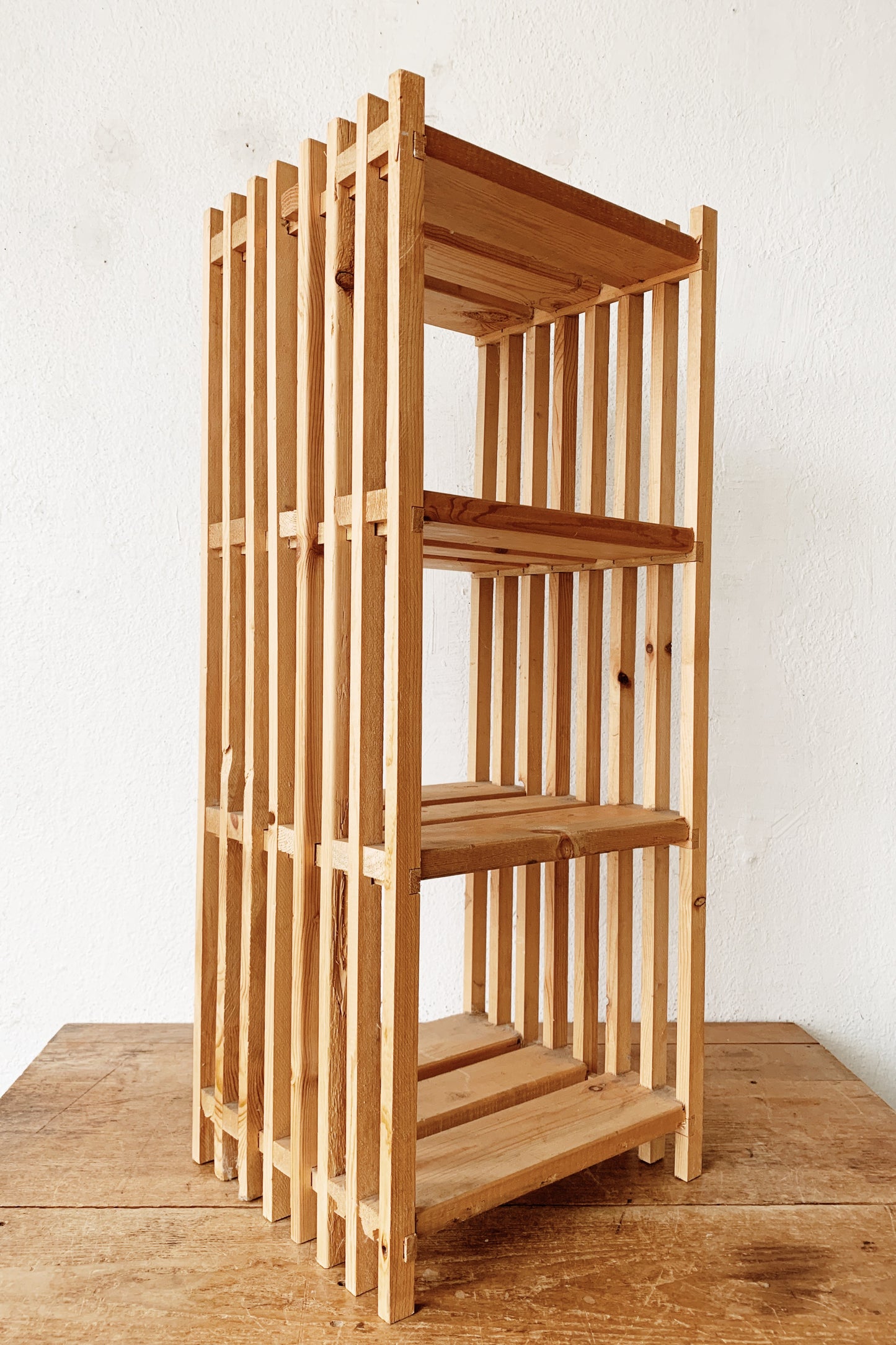 Slatted Natural Wood Shelf