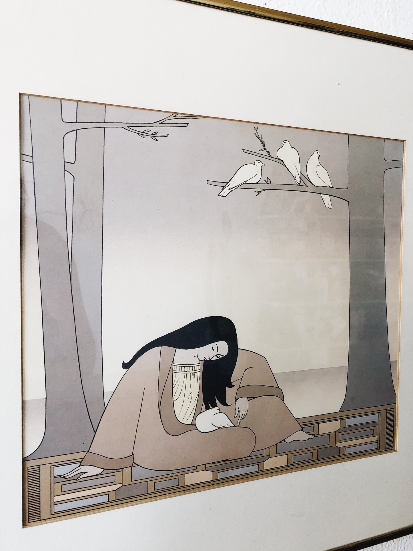 Vintage Deco Style Print Woman with Doves