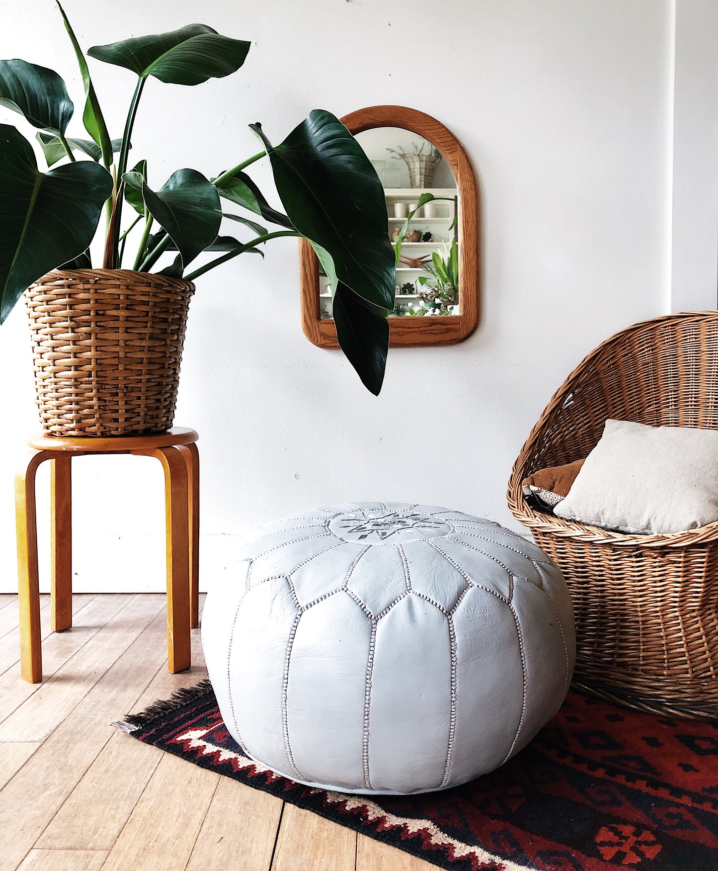 Leather Moroccan Pouf Ottoman