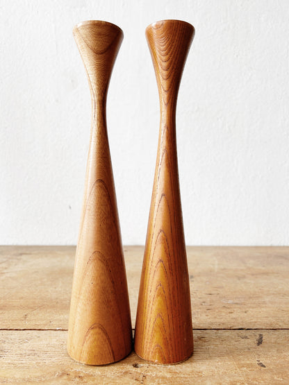 Mid Century Wood Candle Holders Japan