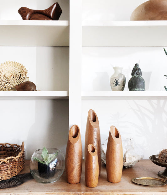 Set of Four MCM Teak Candlesticks