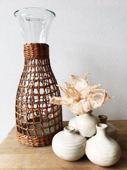 Rattan Wrapped Glass Carafe / Vase
