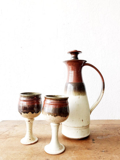 Vintage Ceramic Carafe with Goblets