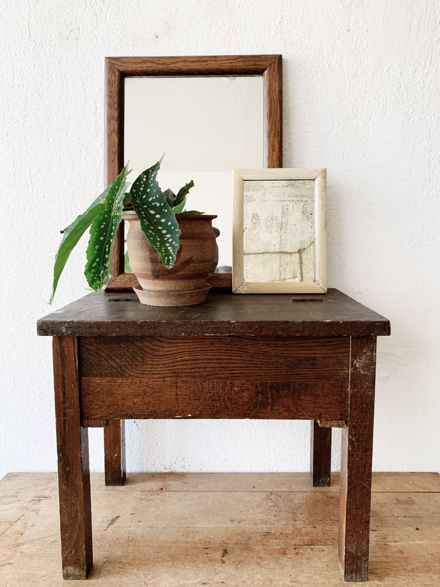 Antique Wood Stool with Storage
