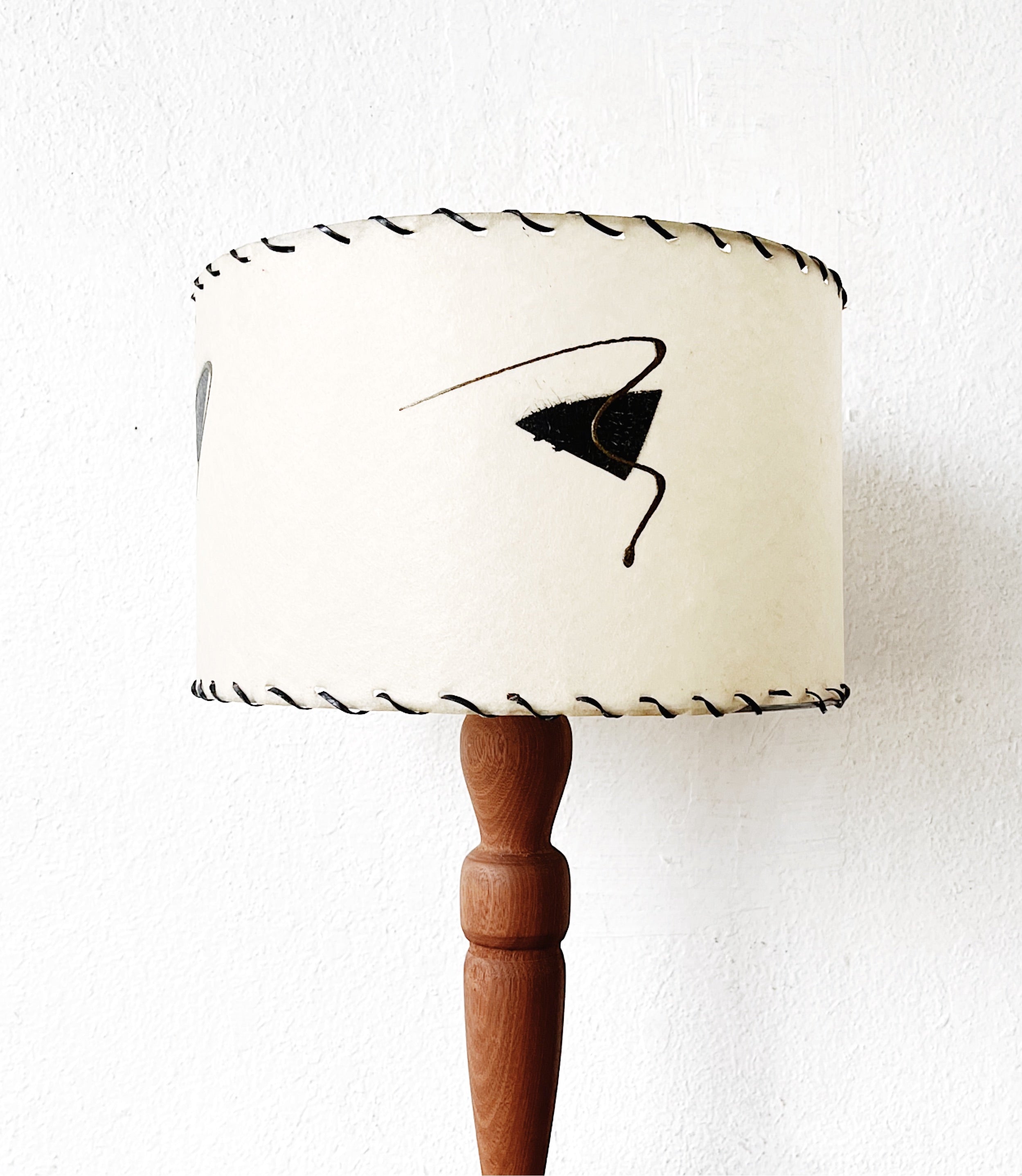 Turned Wood Lamp with Mid Century Shade - Thumbnail 3