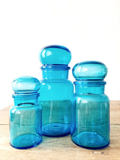 Vintage Belgium Blue Glass Bottles