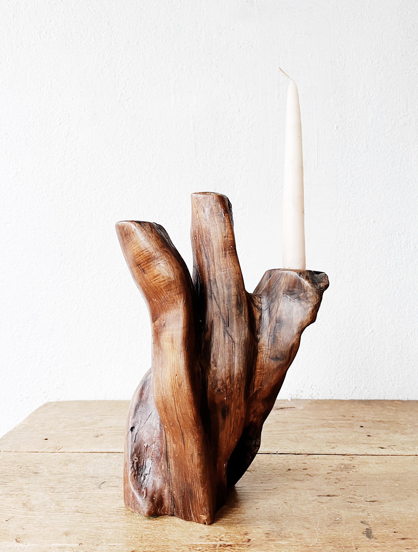 Vintage Burl Wood Candelabra