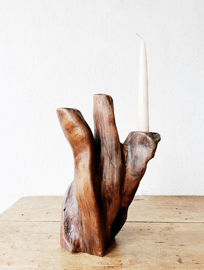 Vintage Burl Wood Candelabra