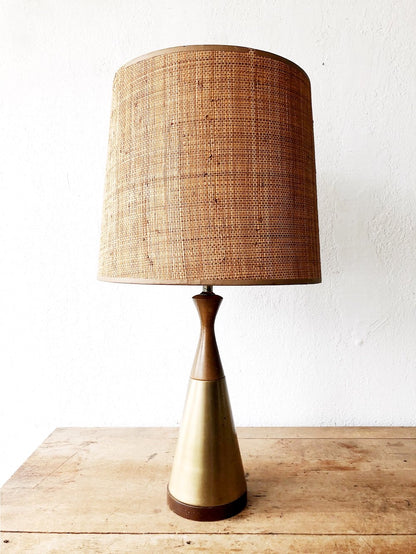 Mid Century Brushed Brass and Teak Lamp