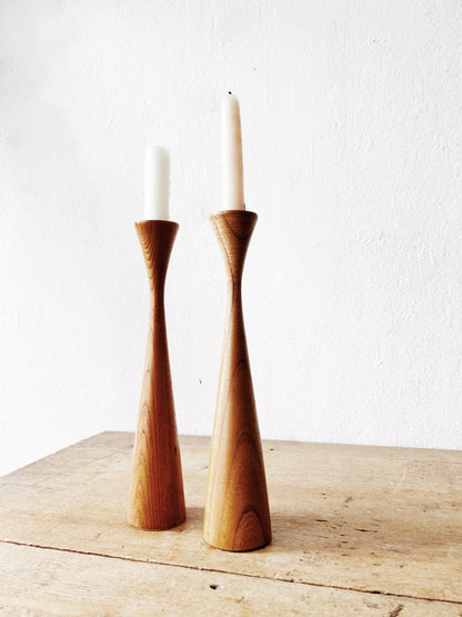 Mid Century Wood Candle Holders Japan