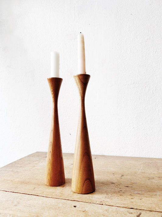 Mid Century Wood Candle Holders Japan