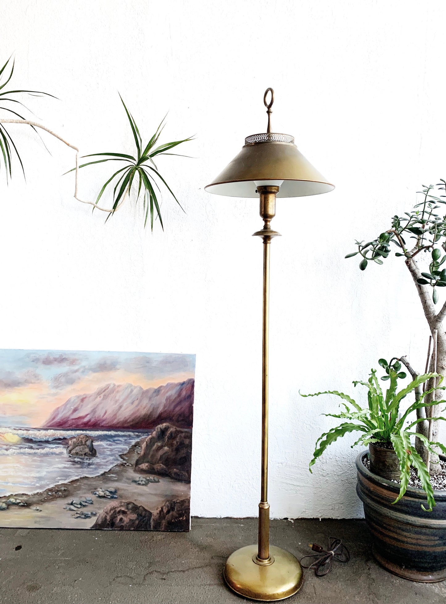 Vintage Brass Floor Lamp with Two Shades