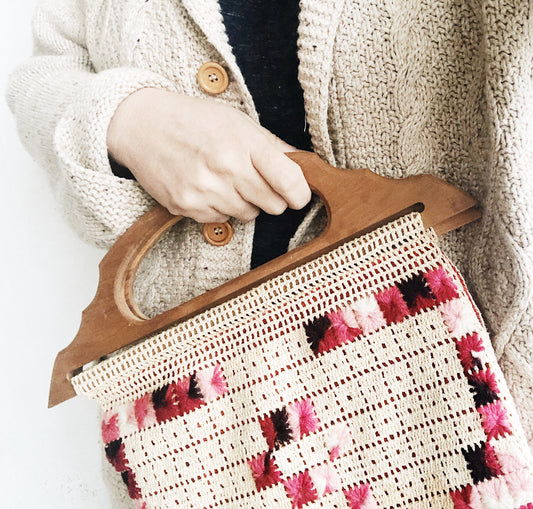 Vintage Cross Stitched Knitting Bag