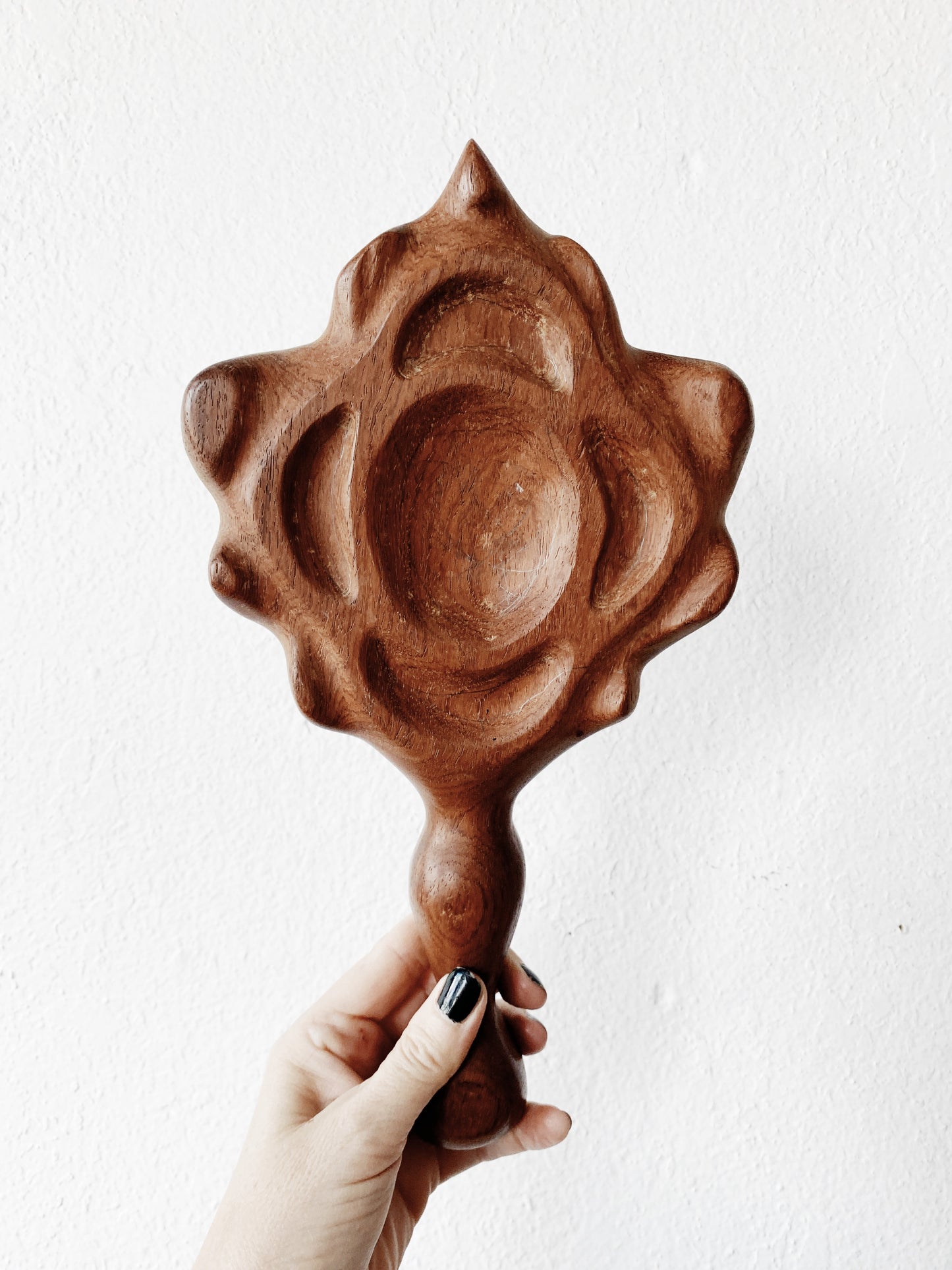 Vintage Chunky Wood Hand Mirror