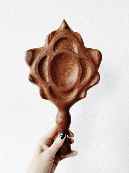 Vintage Chunky Wood Hand Mirror