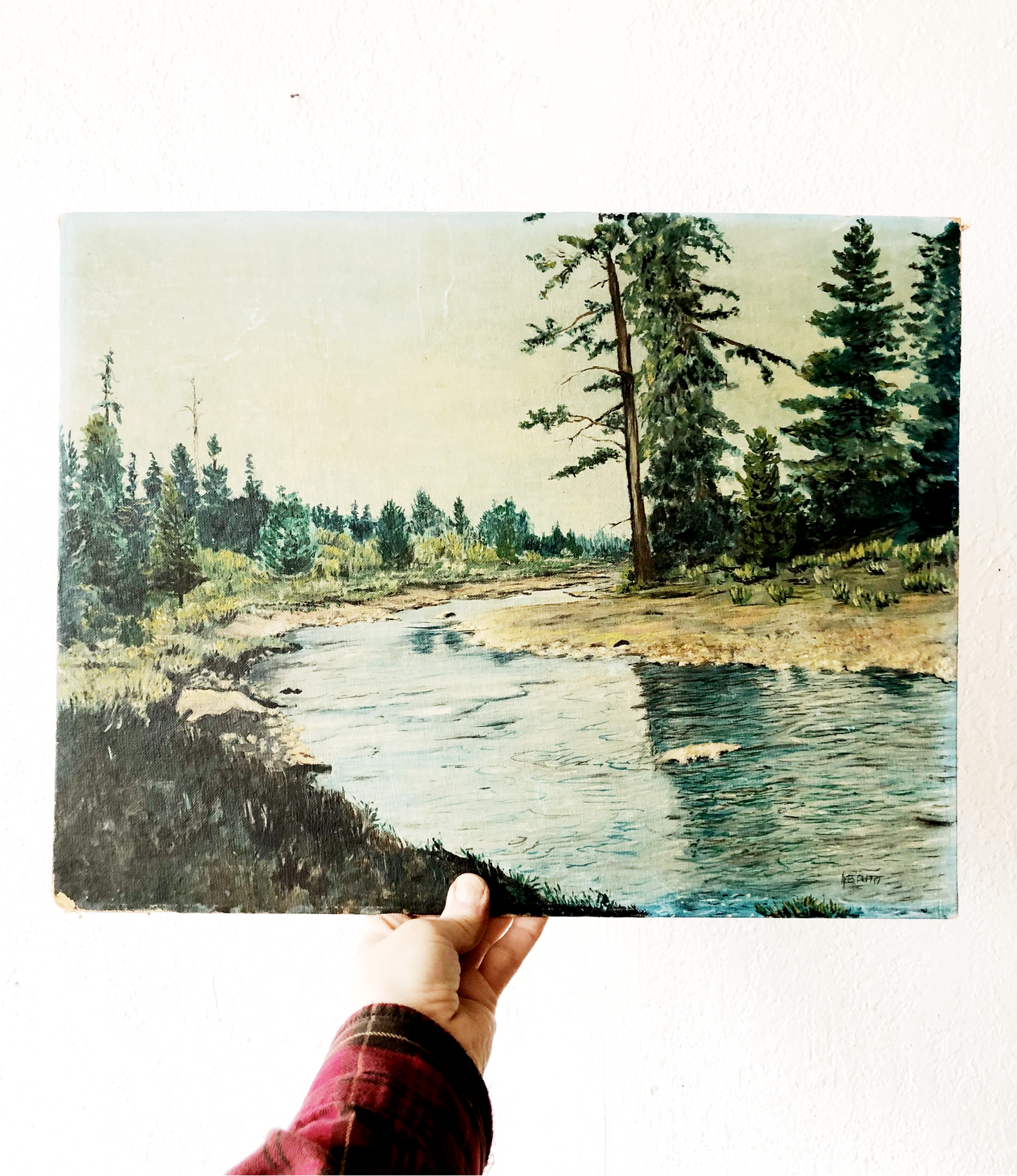 Vintage River Landscape Painting