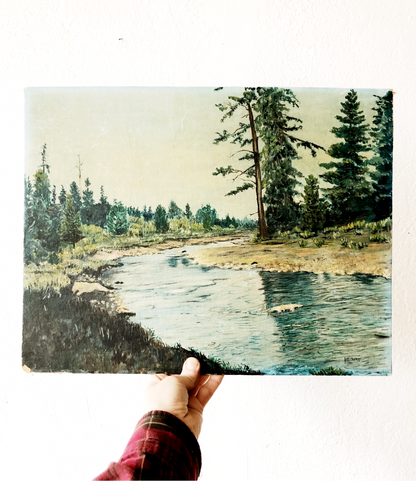 Vintage River Landscape Painting