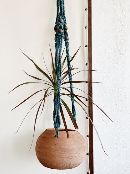 Vintage Terra Cotta Pot with Macrame Hanger