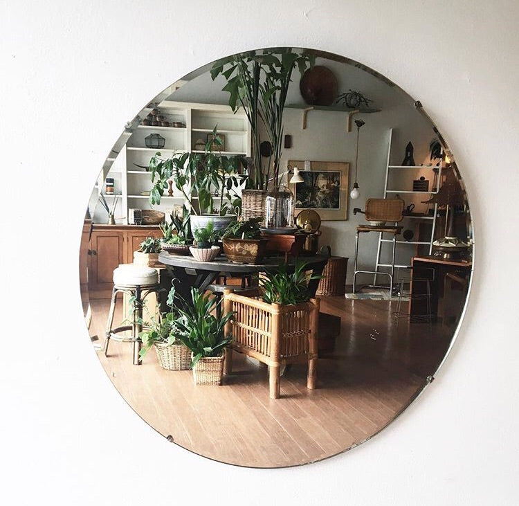 Vintage 32” Round Industrial Edge Mirror