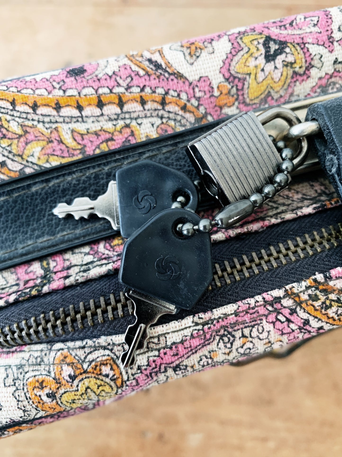 Vintage Paisley Suitcase with Keys