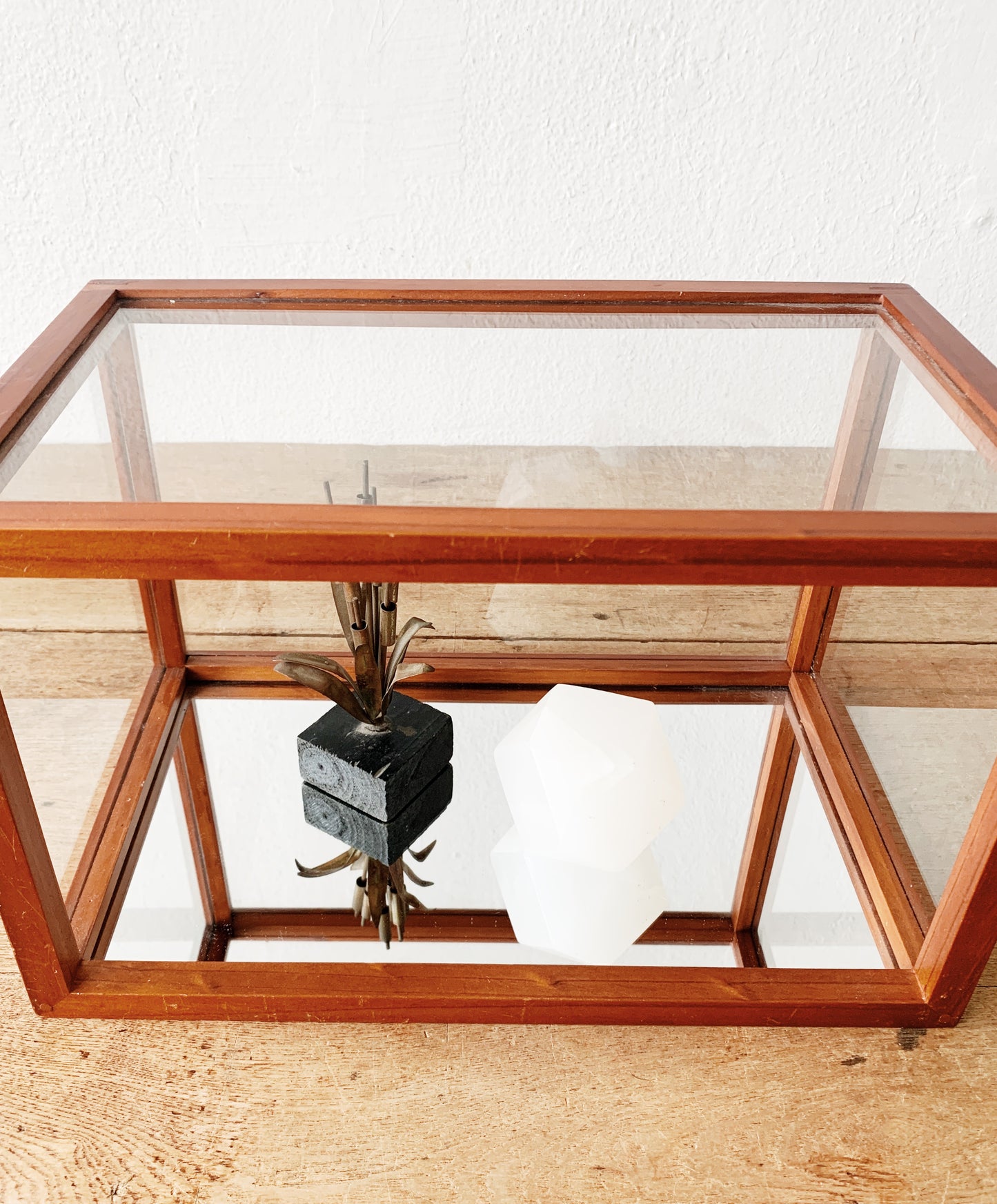 Wood and Glass Terrarium With Vintage Book
