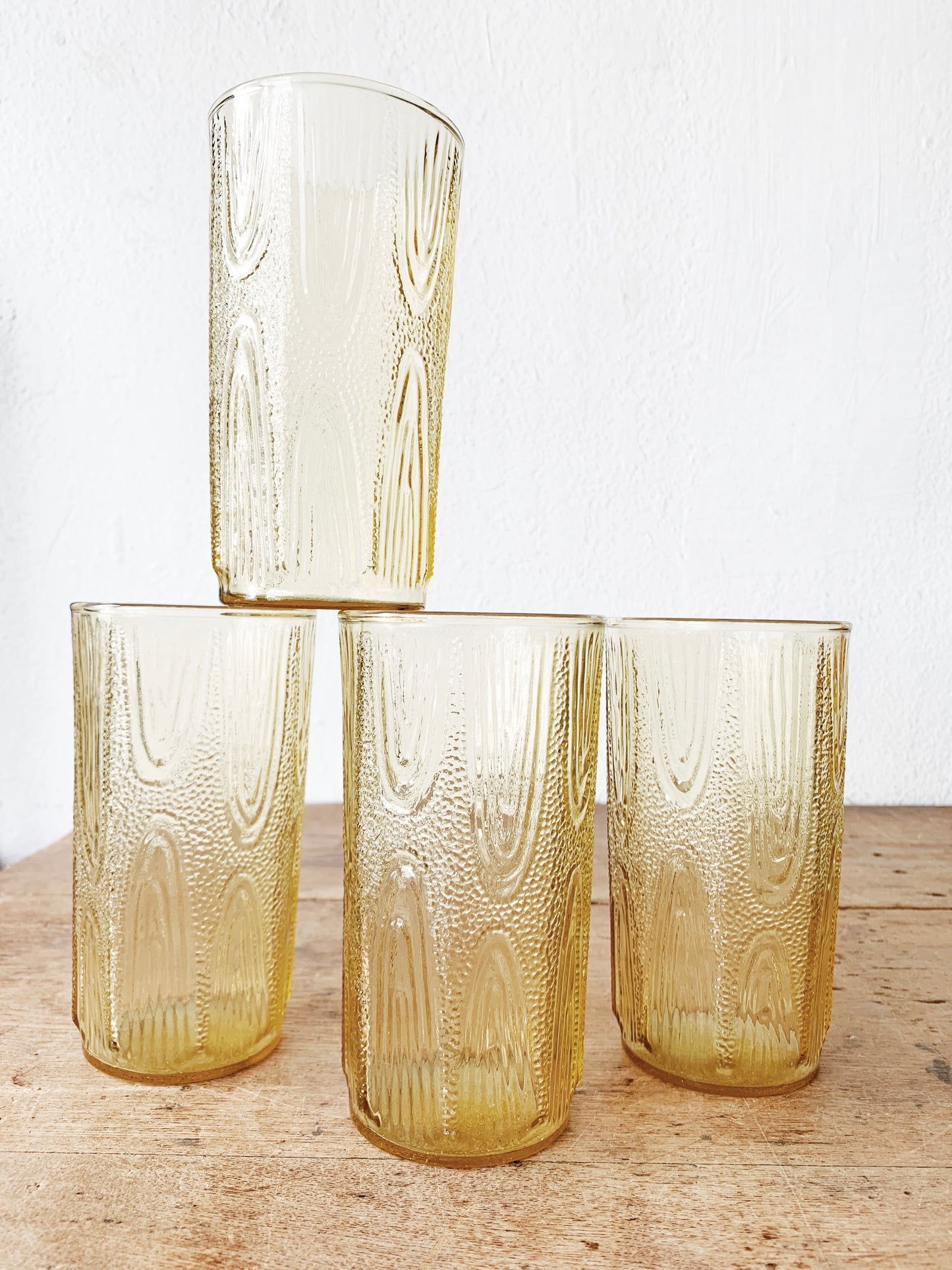Mid Century Wavy Amber Glass Tumblers
