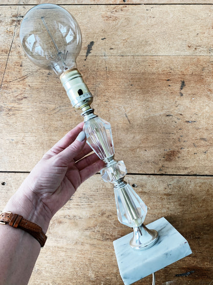 Mid Century Cut Glass Lamp with Marble Base